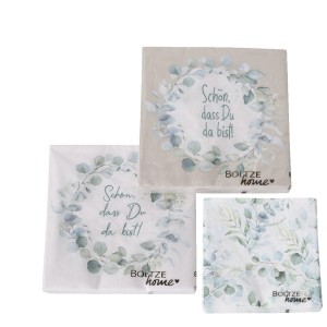 Boltze Servietten Eukana, 3-fach sortiert, 20 Stück mit Eukalyptus-Motiv.