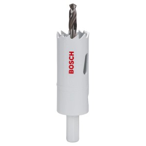 Bosch Bimetall Lochsäge 25 mm mit Zentrierbohrer, geeignet für Holz, Metall und Kunststoff.