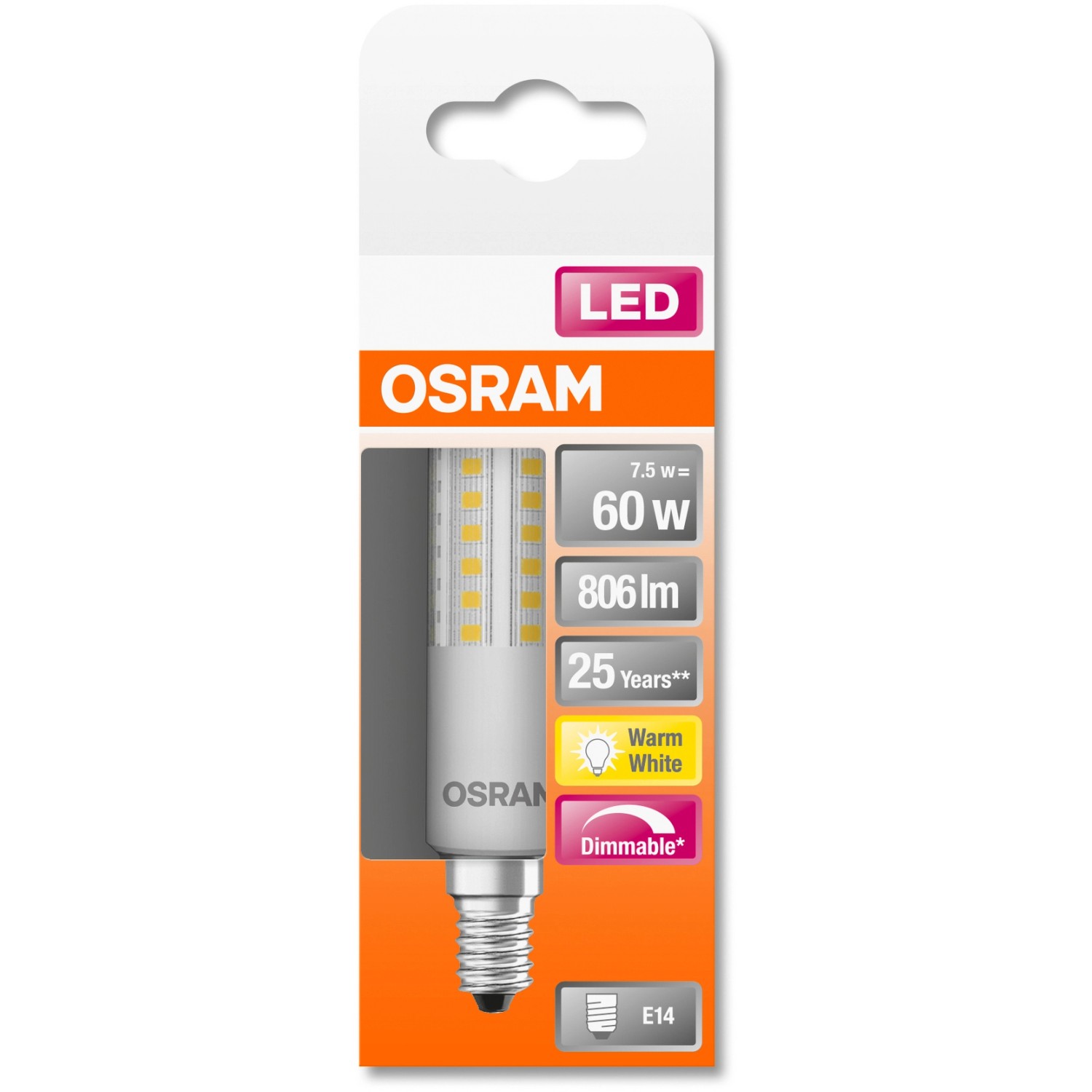 Osram LED-Lampe E14, 7,5W, dimmbar, warmweiß, in Originalverpackung.