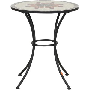 Runder, grauer Gartentisch Siena Garden Stella Ø 60 cm mit Mosaikmuster auf der Tischplatte.