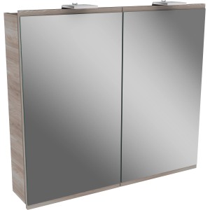 Fackelmann Spiegelschrank LIMA Steinesche, 80 cm breit, mit zwei Spiegeltüren und Aufsatzleuchte.
