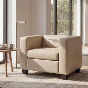 Cremefarbener MCW Loungesessel Lille mit Kunstlederbezug.