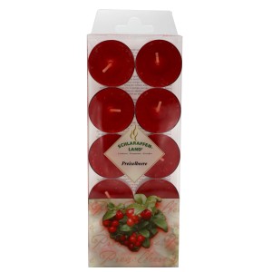 Schlaraffenland Duftteelichter Preiselbeere, 8 rote Teelichter im transparenten Behälter.