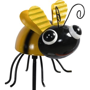 Gartenstecker Biene aus Metall, gelb-schwarz, 95cm hoch, Dekoration für Garten und Beet.