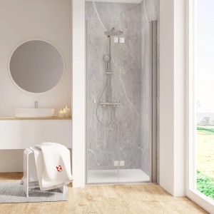 Schulte Drehfalttür ExpressPlus, 200x90 cm, Alu-Natur, in Nische montiert. Platzsparende Duschtür mit Sicherheitsglas.