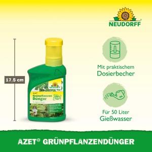 Neudorff Azet Plus Grünpflanzen-Dünger, 250ml Flasche mit gelbem Deckel. Organischer Flüssigdünger für Zimmerpflanzen.