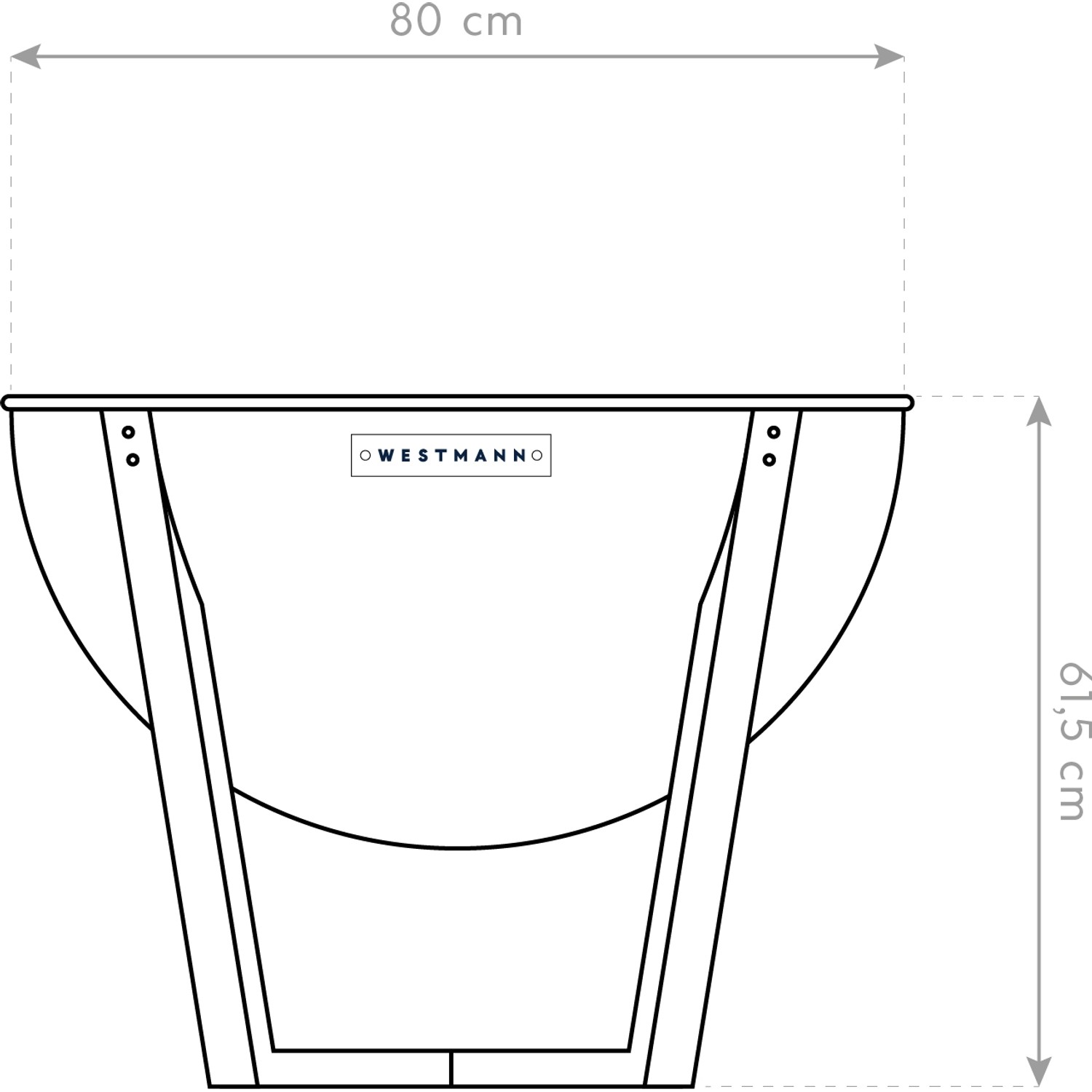 Skizze der Westmann Premium Grill Feuerstelle, Ø 81cm, schwarz, mit Maßangaben.
