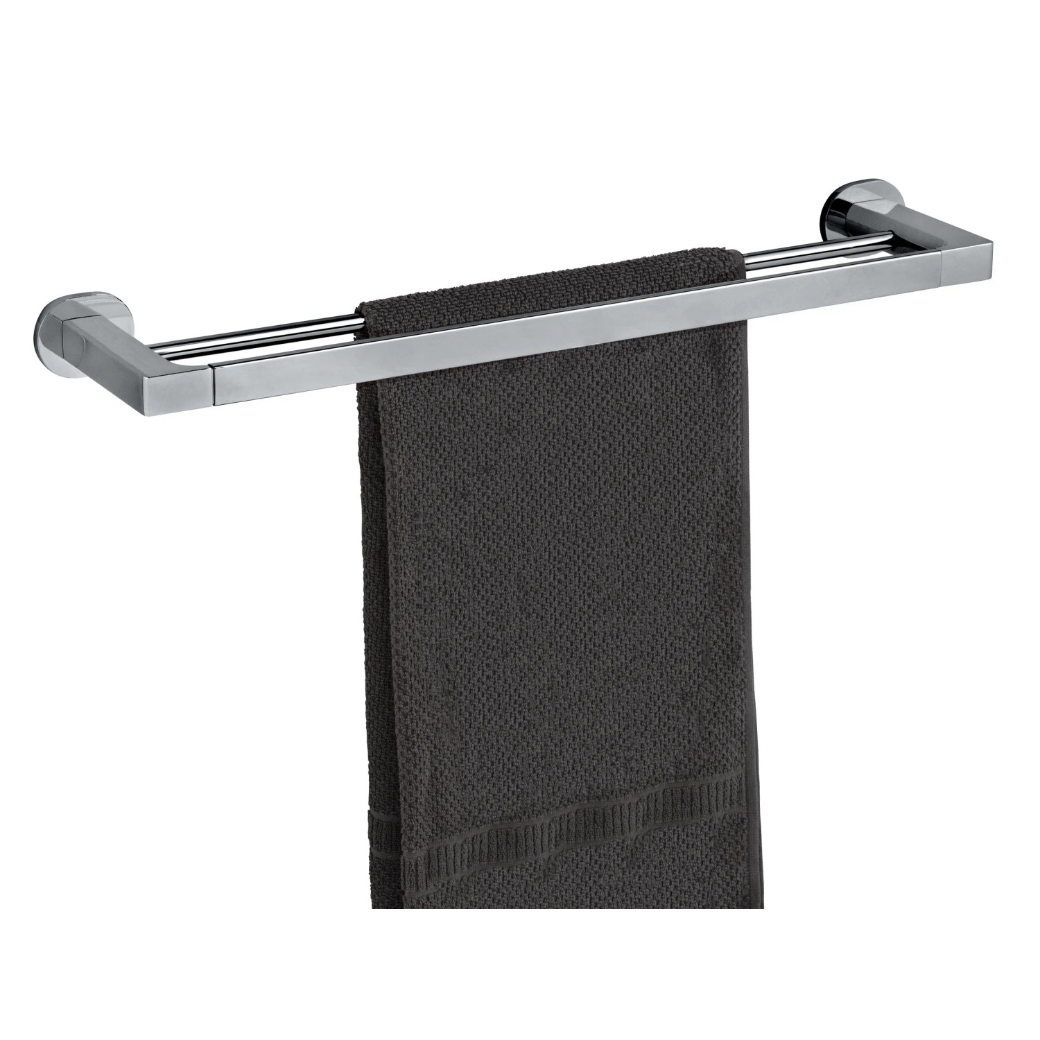 Wenko Badetuchstange Duo Maribor, silber glänzend, mit Handtuch. Handtuchhalter zur Wandmontage.