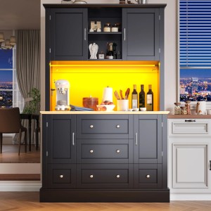 okwish Hochschrank mit LED-Beleuchtung Küche 115 x 40 x 180 cm Schwarz