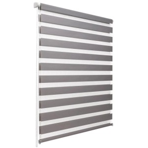 Graues Sol Royal Doppelrollo SolDecor DL2, 95x150cm, für Fenster, mit abwechselnden transparenten und blickdichten Streifen.
