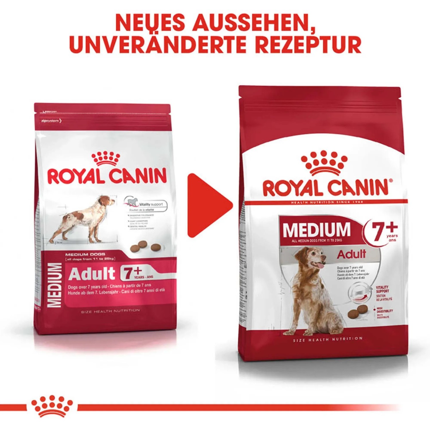 Royal Canin Medium Adult 7+ Trockenfutter für mittelgroße Hunde, 4kg Packung.