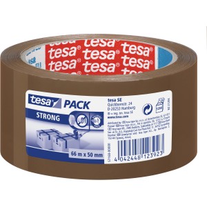 Tesapack Strong Packband, braunes Klebeband 66m x 50mm für leichte Pakete.