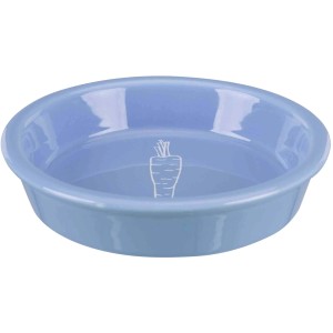 Blauer Keramik-Napf mit Karotten-Motiv für Kleintiere, 200 ml, ø 14 cm.