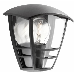 Schwarze Außenwandleuchte Paris aus Aluminium mit klarem Glas und E27 Fassung.