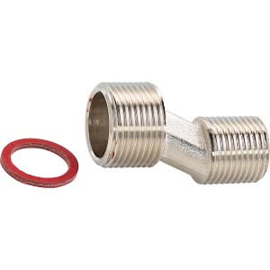 S-Anschluss (R 1/2 auf R 3/4) aus verchromtem Messing mit Dichtungsring für Gewindefittings.