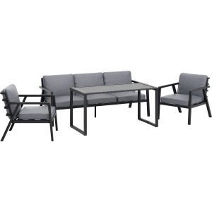 4-teilige Lounge- und Esstischgruppe Tamworth in Anthrazit-Grau mit Sofa, Sesseln und Tisch.