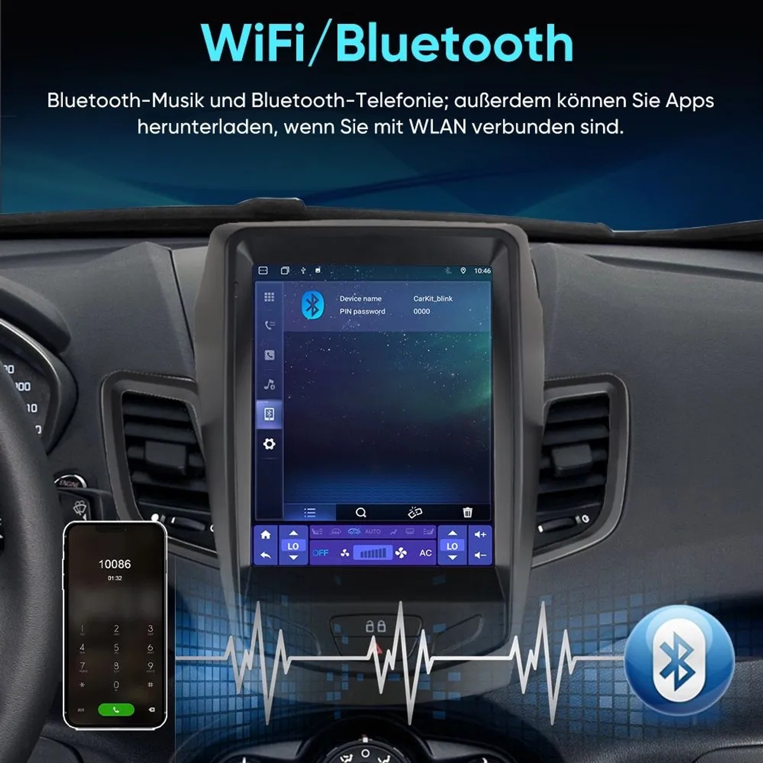 Junsun Vertikales 4G-Autoradio Für Ford Fiesta MK7 2009-2017 4+64GB 8-Kern-Wireless CarPlay & Android Auto DSP HD-Display_8