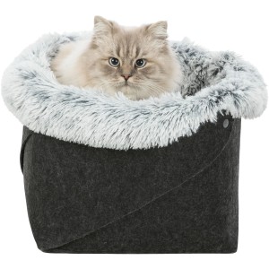 Trixie Katzenbett Harvey, rund, anthrazit/weiß-schwarz, mit Katze.