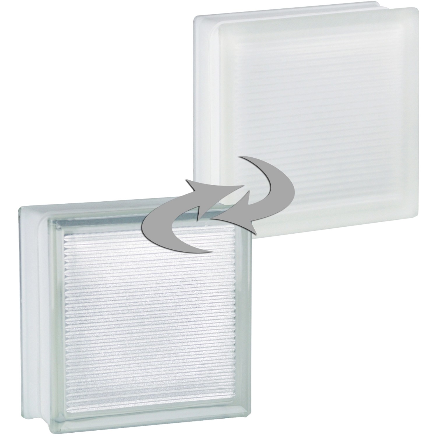 Weißer Glasstein Xenon, 19x19x8 cm, einseitig satiniert für Innen- und Außenbereich.