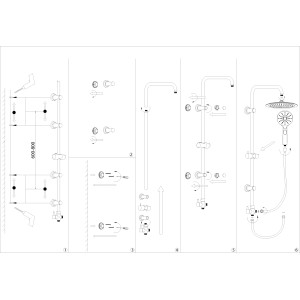 Montageanleitung für aquaSu Duschsystem Acana Schwarz mit runder Kopfbrause und Handbrause.