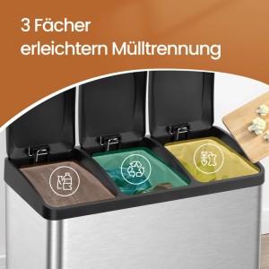 Songmics Mülleimer Petaja 3 Fächer x 15 l Silber-Schwarz