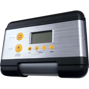 Mini-Luftkompressor KPS-7/12 A zur Pannenhilfe mit LCD-Anzeige und LED-Leuchte.