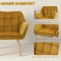 Gelber HOMCOM Loungesessel im Skandi-Design mit Samt-Polsterung, gesteppter Rückenlehne und Holzbeinen.