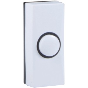 Weißer, verdrahteter Klingelknopf von Byron für Türklingeln.