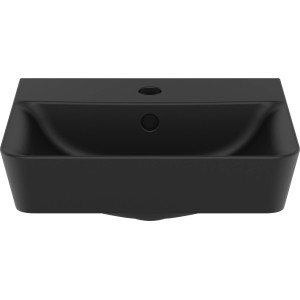 Schwarzes Ideal Standard Handwaschbecken Connect Air, 40 cm, mit Hahnloch und Überlauf.