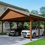Satteldach-Carport Wallgau Nussbaum für zwei Autos mit Dachlattung.