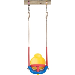 SwingKing Babyschaukel, bunt, für Gartenspielgeräte. Kunststoffschale mit Seilen und Aufhängung.