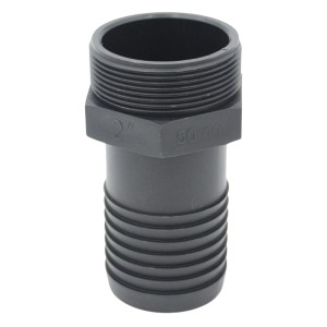 Schwarzer Adapter (G 2 AG) auf Schlauchtülle 50 mm aus PP für Regentonnen.