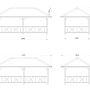 Skizze Palmako Pavillon Bianca Set107: Maße und Ansichten des Holzpavillons mit Geländer.