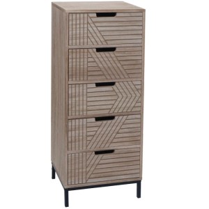 Kommode MCW N90 Natur mit 5 Schubladen, Holzoptik und schwarzen Füßen.