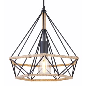 Globo Pendelleuchte Ulleu, 1-flammig, schwarz/braun, mit Hanfseil umwickelt.