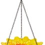Hängende gelbe Vogeltränke aus Glas im Blumendesign, Ø 27 cm, für Gartendekoration.