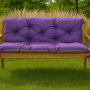 Violette Setgarden Double Outdoor Bankauflage, 120x60x60cm, für 2-Sitzer Bänke, auf Holzbank im Garten.