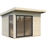 Palmako Gartenhaus Andrea Slide Plus, naturbelassenes Holzhaus mit Schiebetür und Fenster.