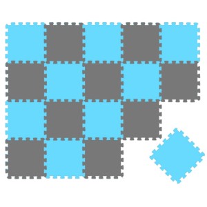 Grau-hellblaue LittleTom Puzzlematte aus EVA-Schaumstoff, als Schachbrettmuster verlegt. Ideal für Kinder-Spielbereiche.