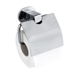 Wenko Toilettenpapierhalter Maribor mit Deckel, silber glänzend, zur Wandmontage.