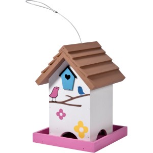 Dobar Vogelhaus Ambiente, Nistkasten aus FSC®-Holz mit bunten Vogel- und Blumenmotiven.