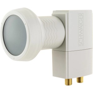 Schwaiger Sun Protect Twin LNB, hellgrau, für SAT-Anlagen mit 2 Teilnehmern, hitzebeständig und mit vergoldeten Anschlüssen.