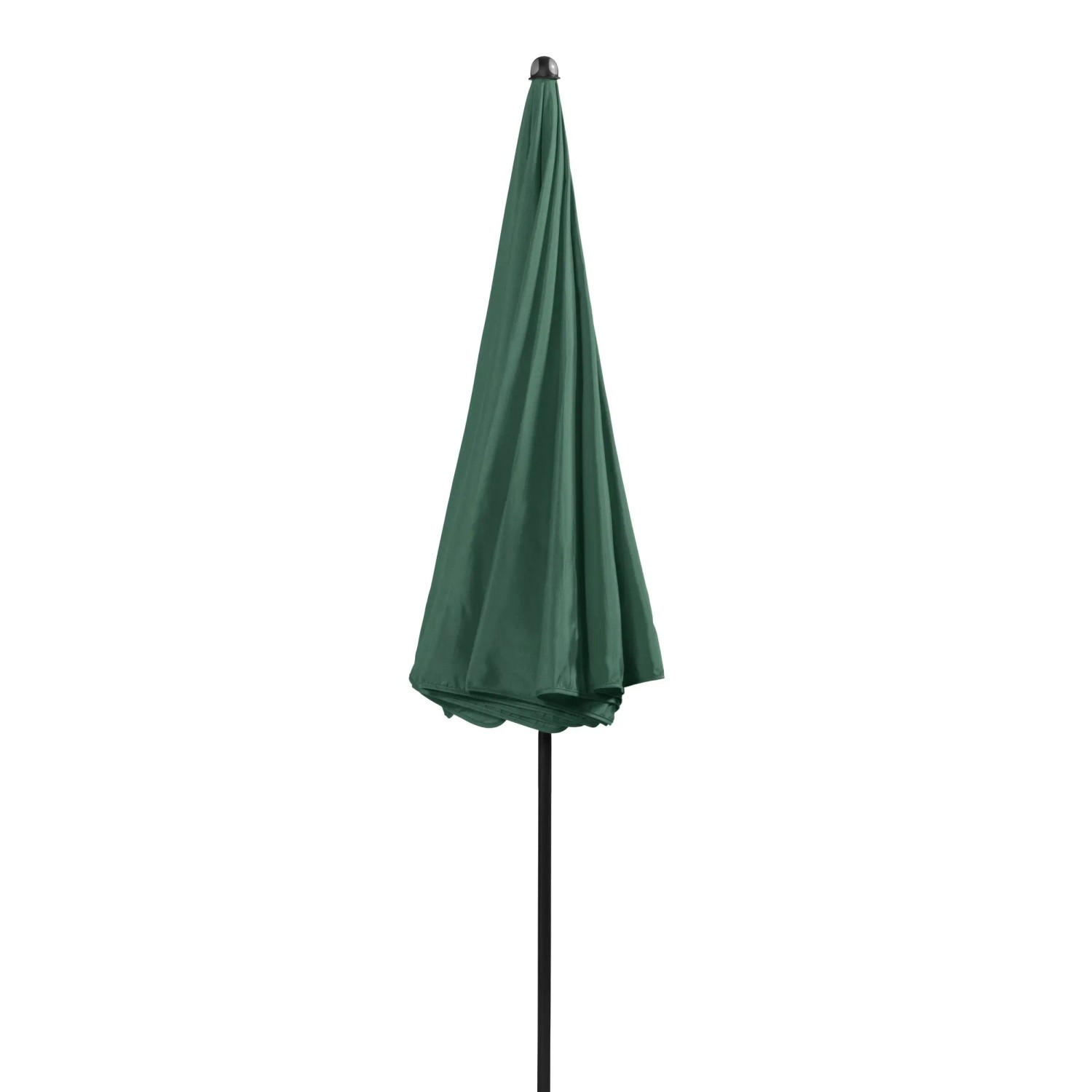 Geschlossener, dunkelgrüner Doppler Balkonschirm Sunline Ø 200 cm mit schwarzem Mast.