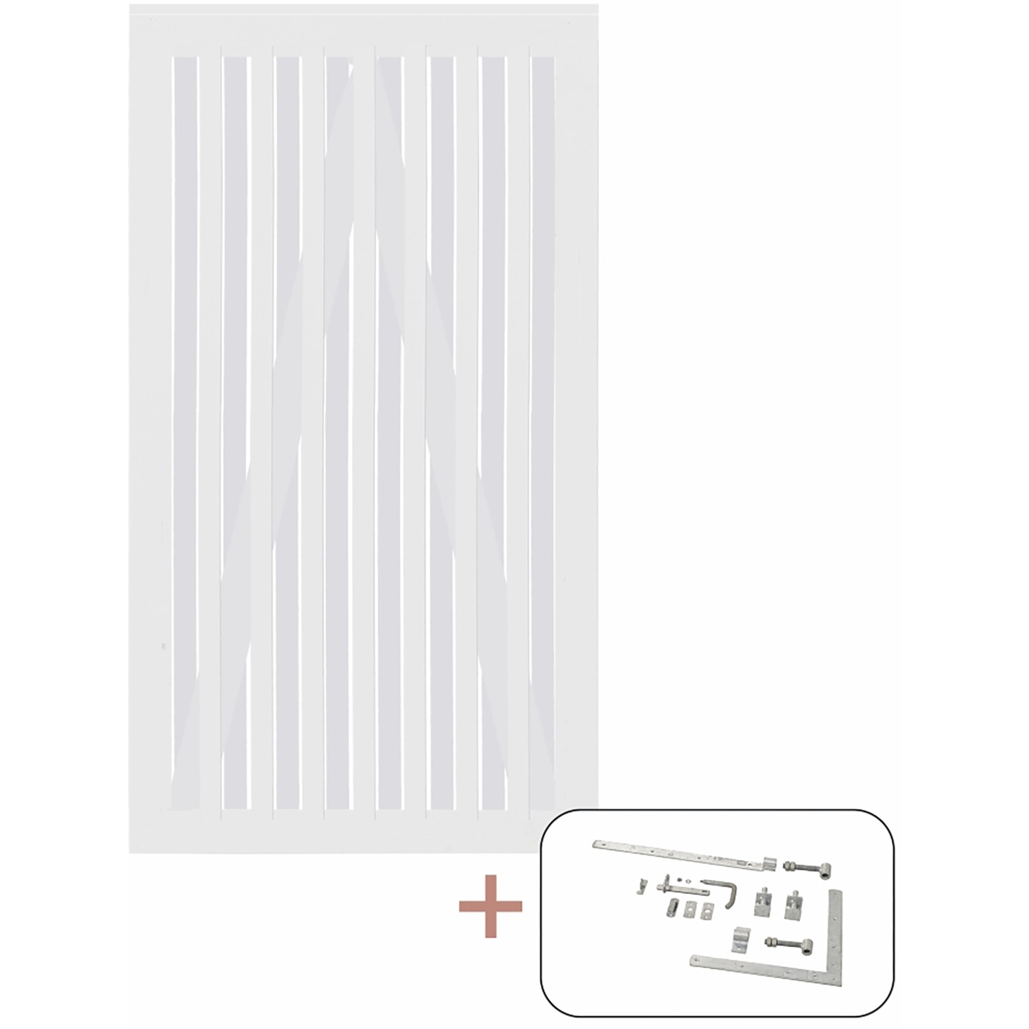 Weißes Gartentor Nagano aus Nadelholz, 100x180 cm, mit Beschlägen für Selbstmontage.