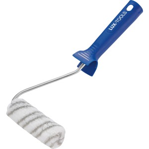LUX Dispersionsroller, 10 cm, Kurzflor Polyester, mit blauem Griff. Ideal für glatte Flächen.