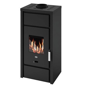 Schwarzer Blaze Kaminofen Ester mit Gebläse, 6 kW. Kamin für Holz, Holzbriketts und Braunkohle.