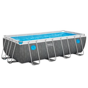 Bestway Frame Pool-Set Steel Pro Max, 488x244x122 cm, Rattan-Optik, mit Filterpumpe und Leiter.