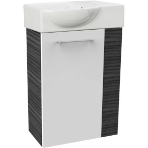 Fackelmann Waschbeckenunterschrank SBC Dark Oak, 44 cm breit. Badmöbel mit weißer Front und dunklem Holzdekor.