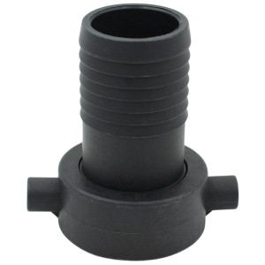 Schwarzer Adapter 56,6 mm für Regentonnen/IBC mit Schlauchtülle 50 mm.