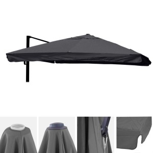 Anthrazitfarbener MCW Ersatzbezug für Sonnenschirm A96, 3,5x3,5m. Schutzhülle aus Polyester.